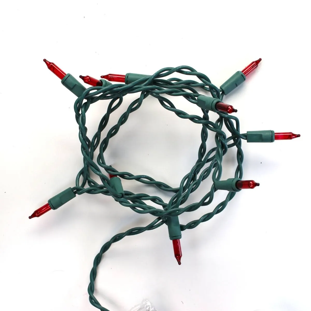 10-bulb Red Glass Craft Lights, Green Wire