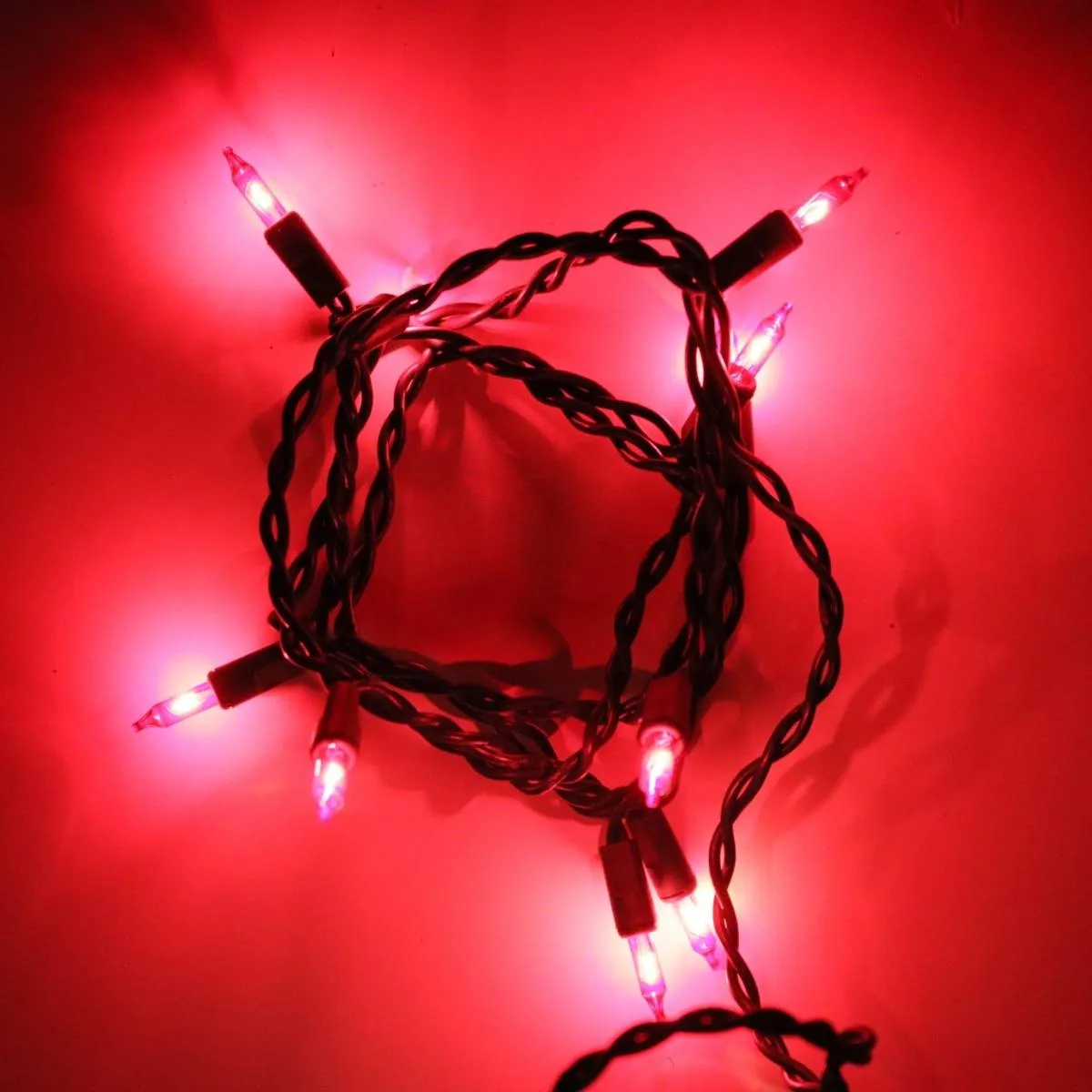 10-bulb Red Glass Craft Lights, Green Wire