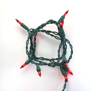 10-bulb Red Glass Craft Lights, Green Wire