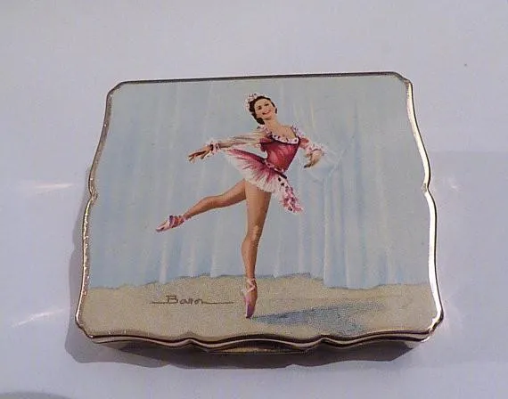 1950s Stratton Ballerina Musical Compact Vintage Music Box Violetta Elvin