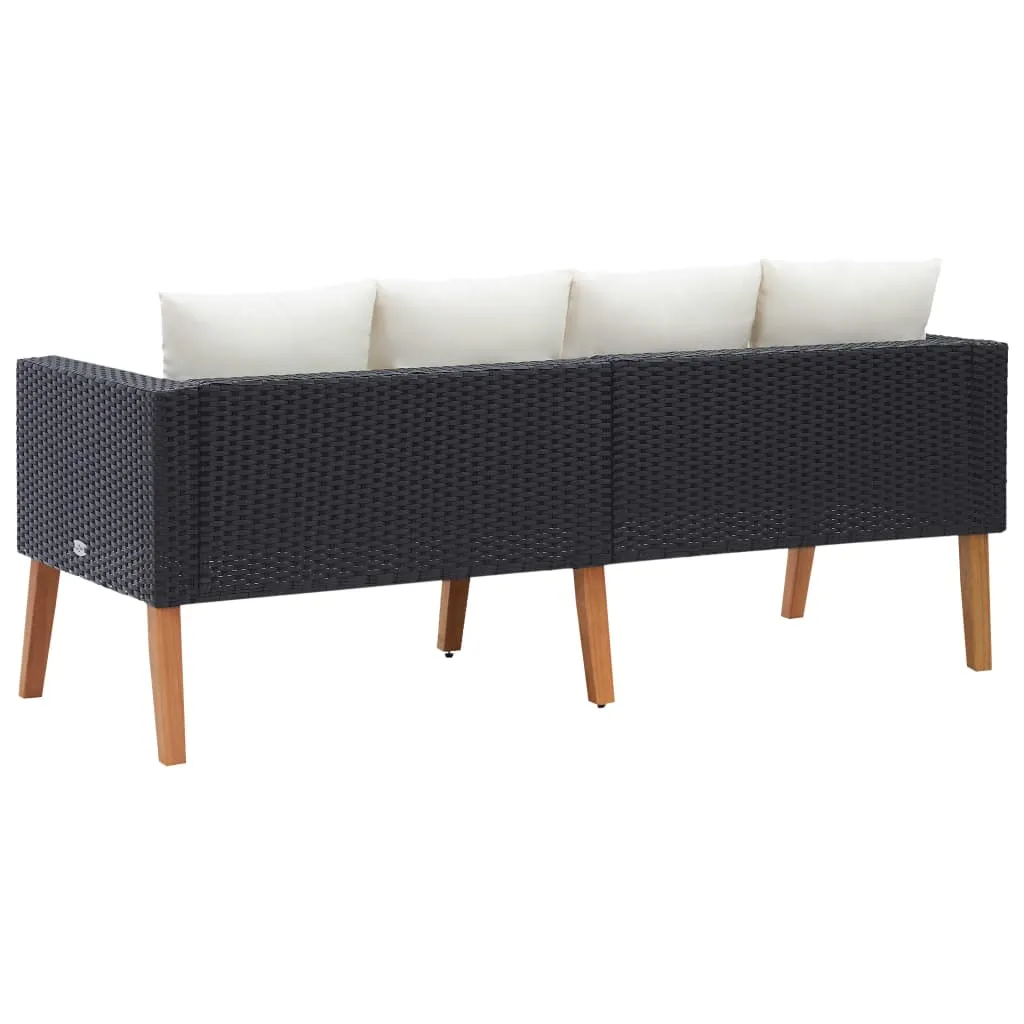 2-Seater Patio Sofa with Cushions Poly Rattan Black