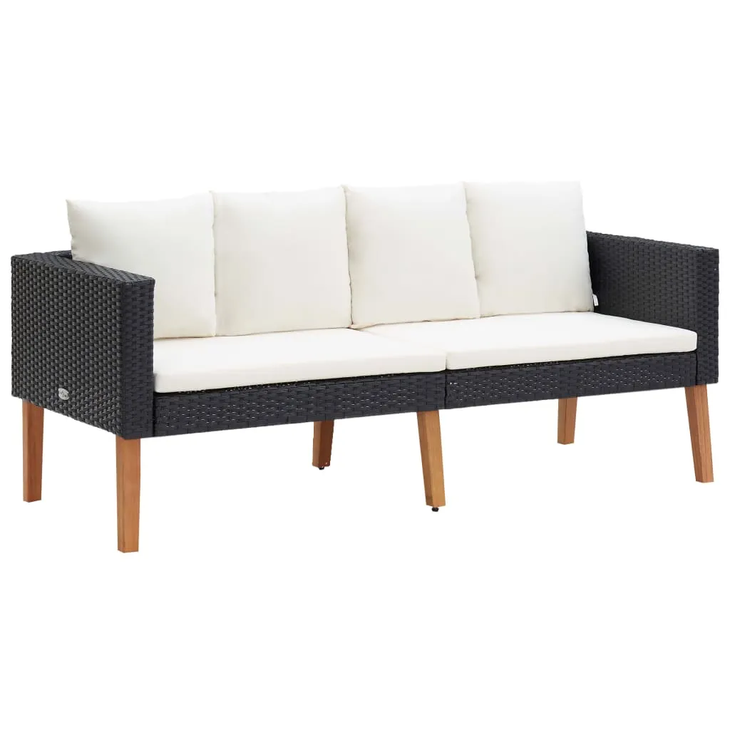 2-Seater Patio Sofa with Cushions Poly Rattan Black