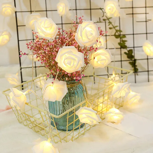 20 LED 5MM Lights with PE Rose Flowers - Warm White