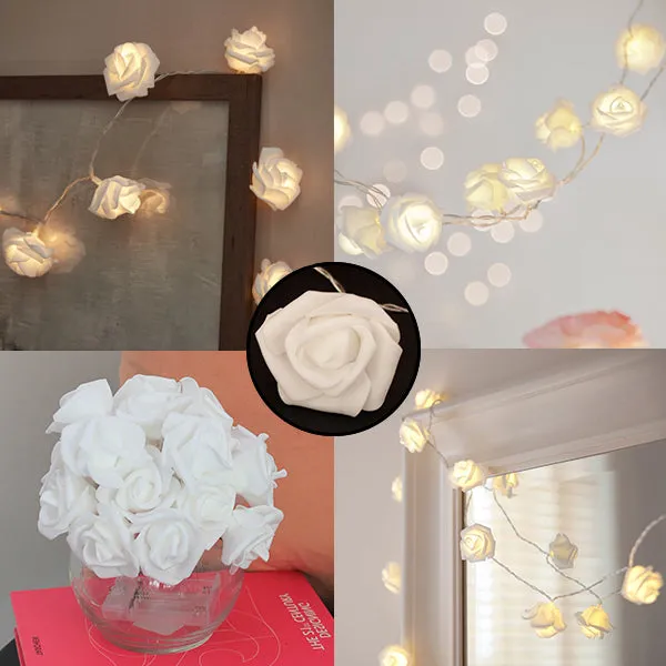 20 LED 5MM Lights with PE Rose Flowers - Warm White