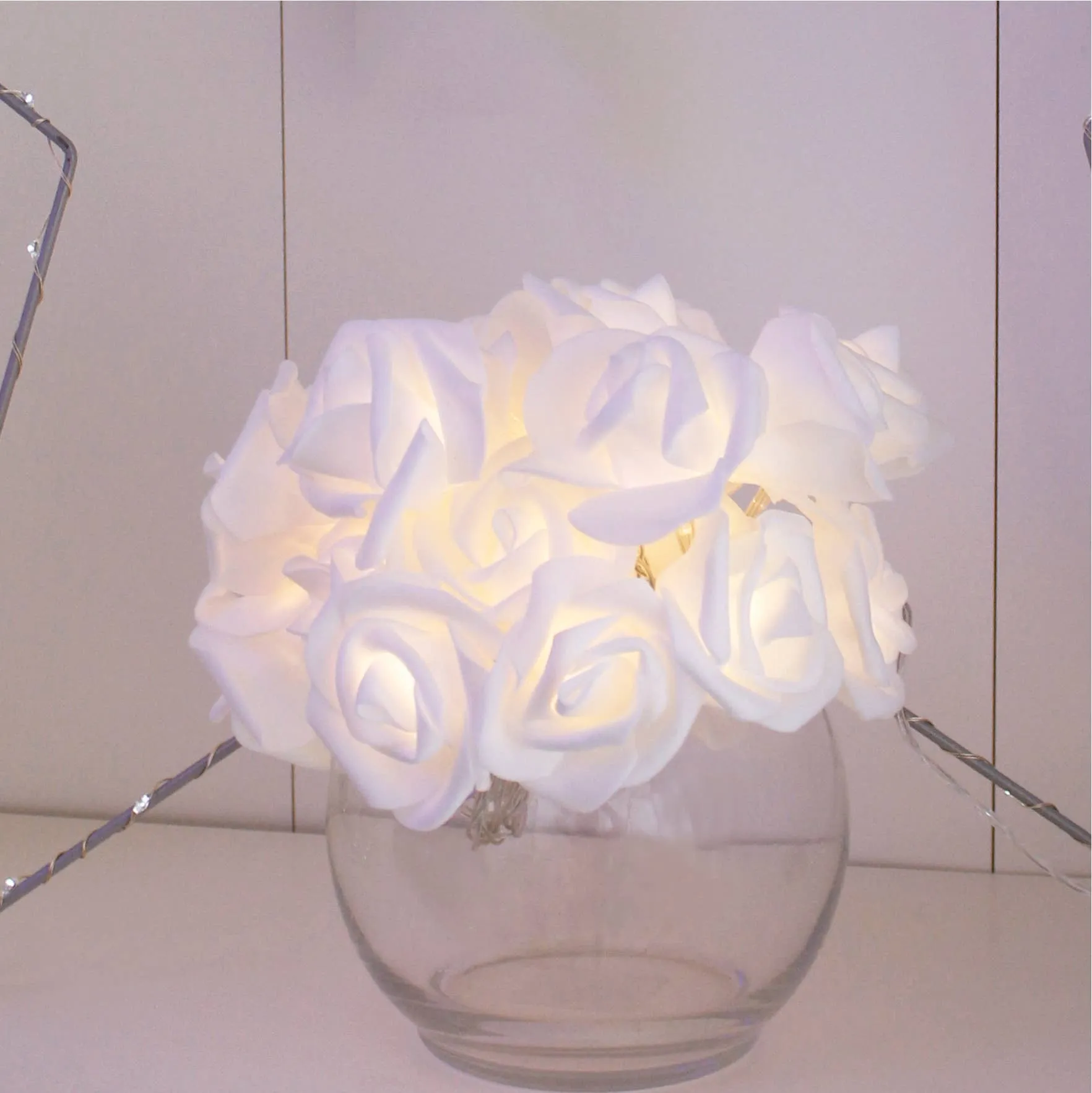 20 LED 5MM Lights with PE Rose Flowers - Warm White