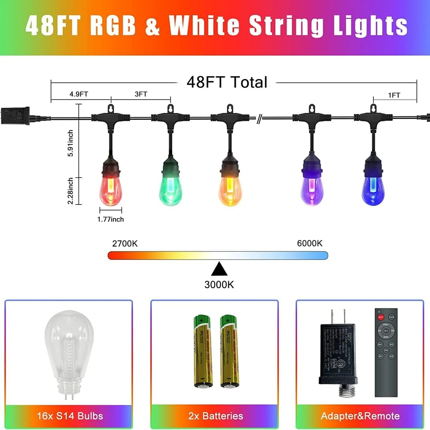 21-meter length RGB Outdoor Waterproof Festoon Lights for Wedding Garden Patio Festival Decorations