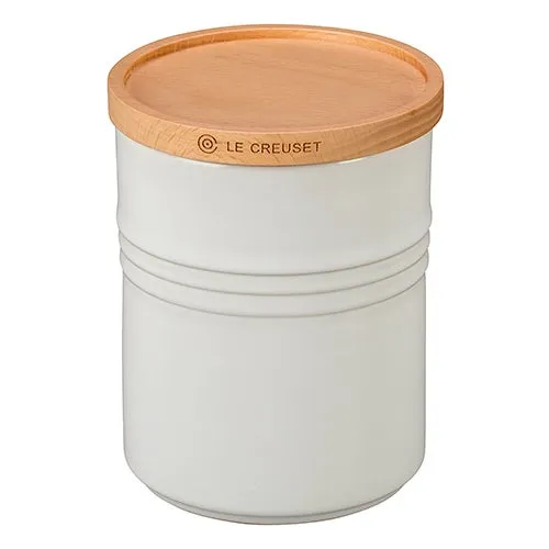 2.5qt Stoneware Storage Canister w/ Wood Lid White