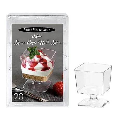 2oz Party Essentials Mini Square Cups with Stem - Clear (20ct)