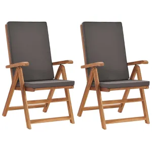 2x Solid Teak Wood Reclining Garden Chairs with Cushions Gray/Cream