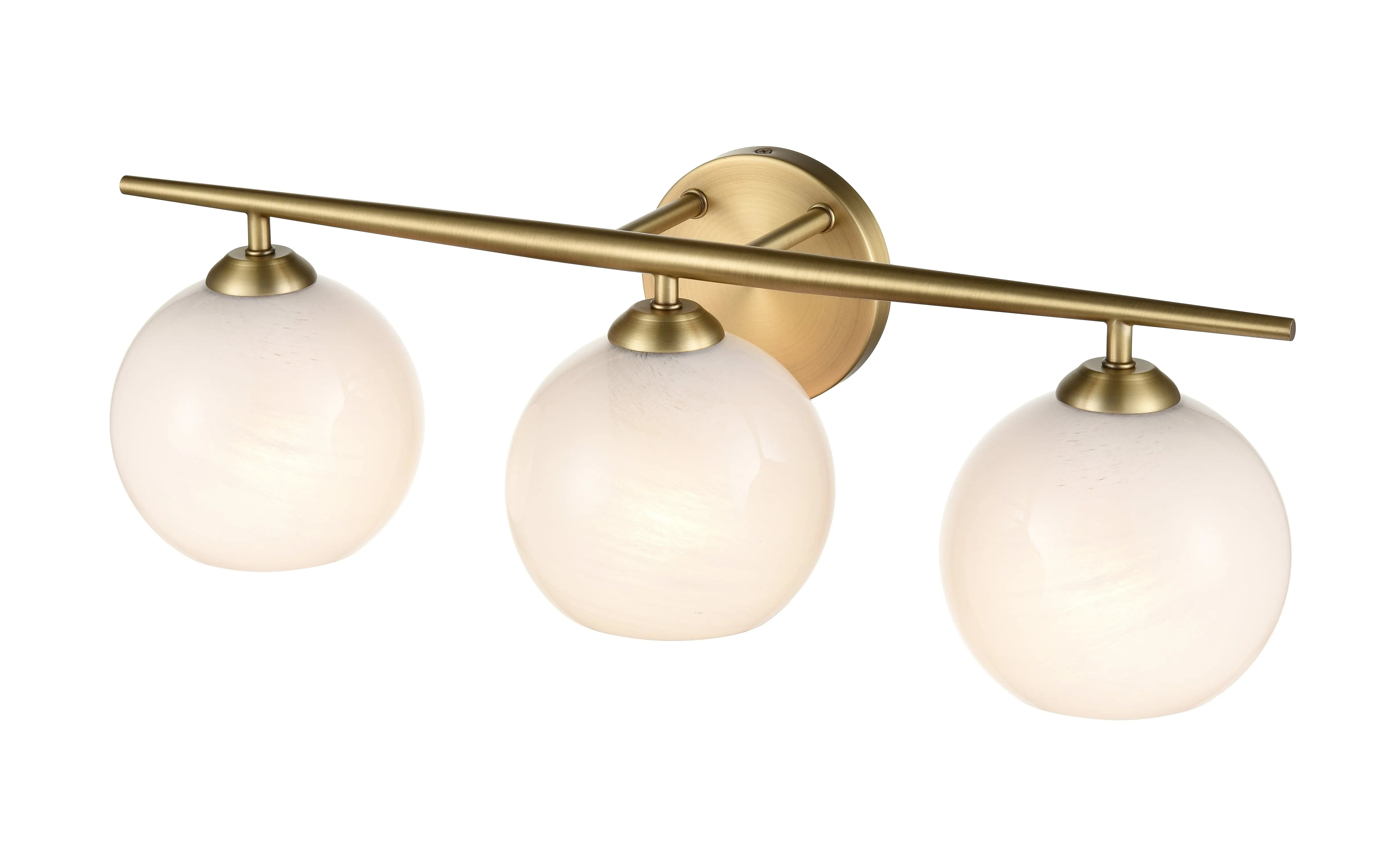 3 Lamps Kimorra Vanity Light - Vintage Brass - White Cloud Glass - 23.88in. Wide