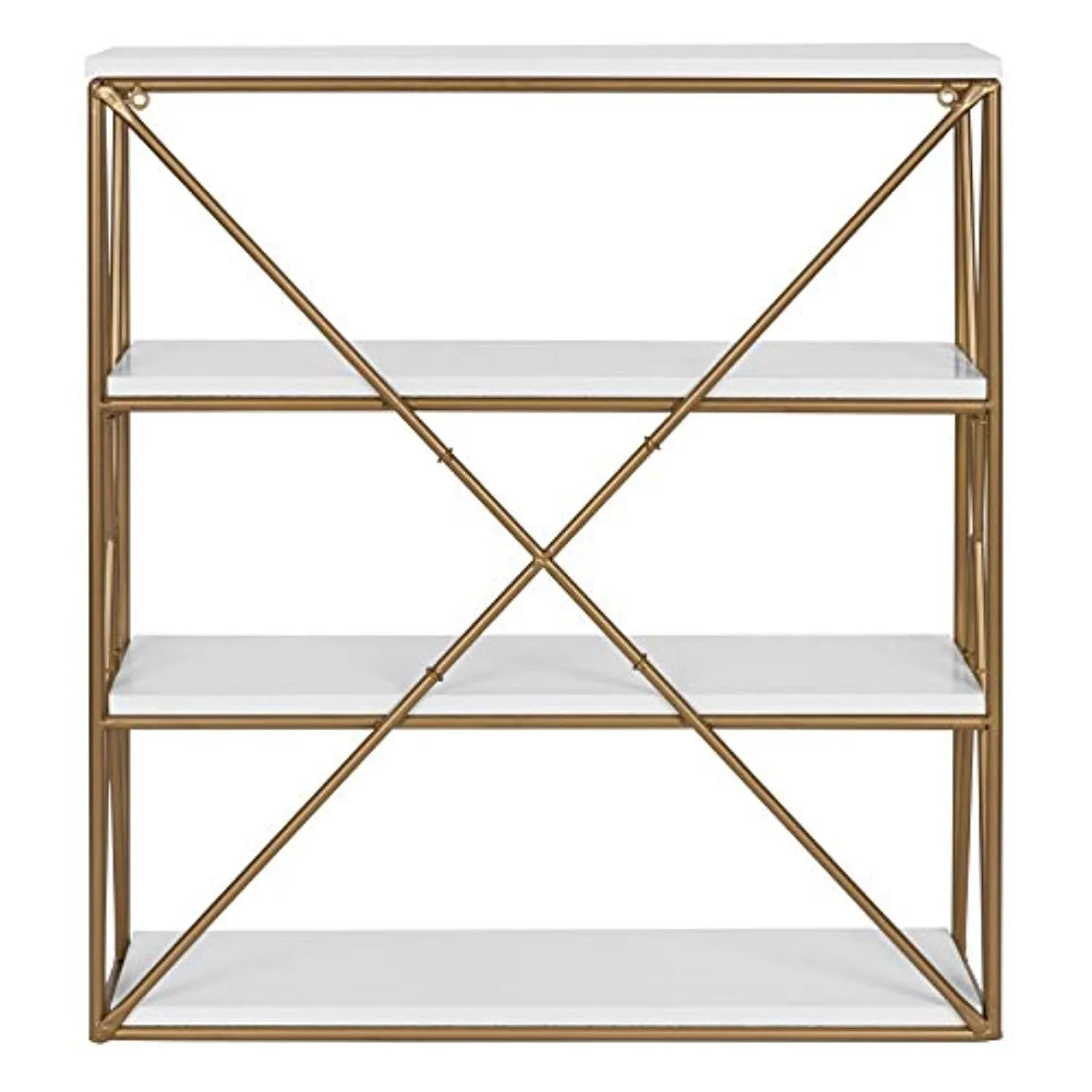 4-Layer Modern Luxe Wooden Wall Shelves with Matte Gold Metal Frame and High-Shine