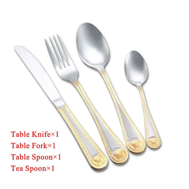 4 Pcs/set Medusa Head Gold Cutlery Set Stainless Steel Flatware Set Tableware Dinnerware Knife Spoon Fork