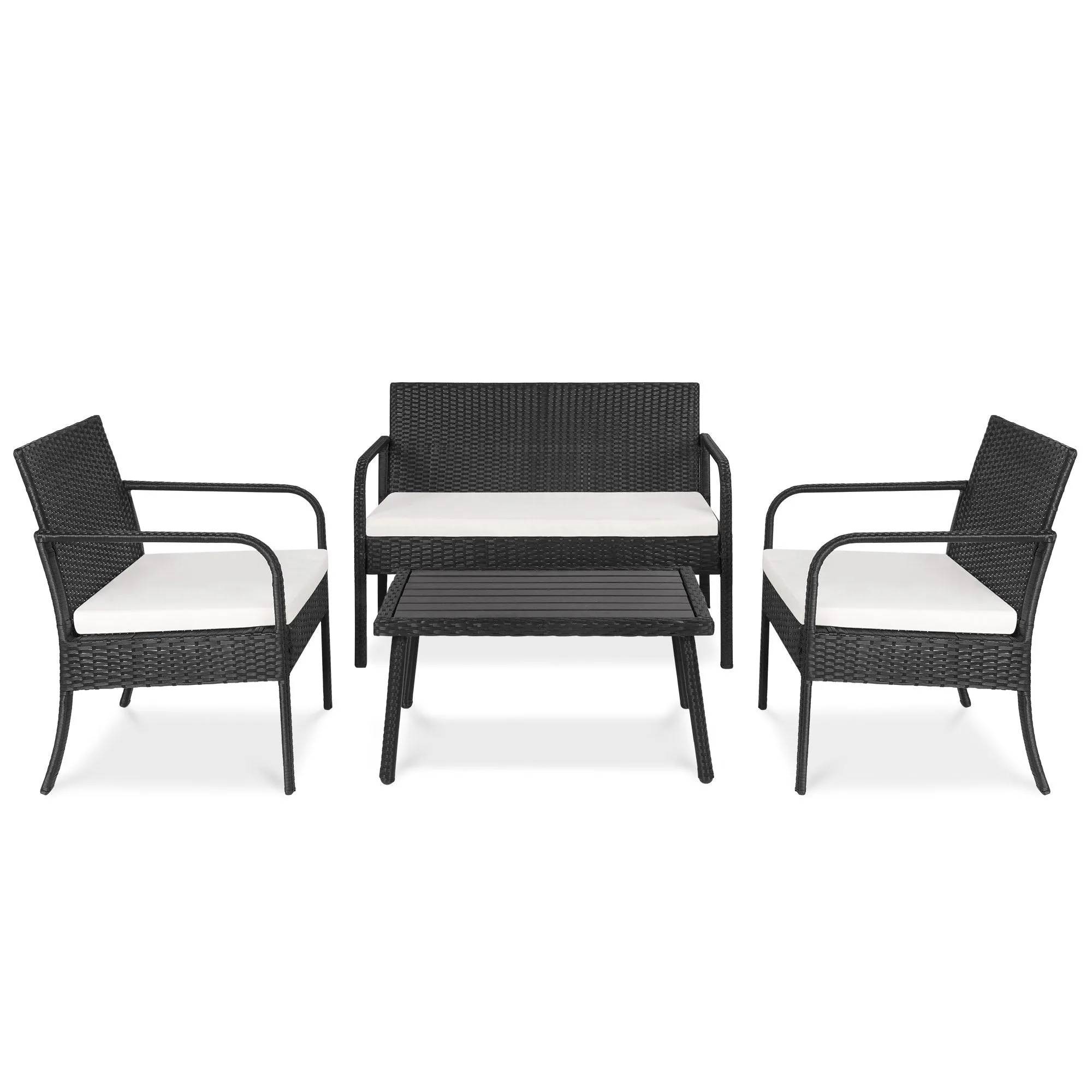 4-Piece Wicker Patio Conversation Set w/ Coffee Table, All-Weather Cushions