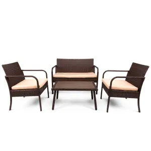 4-Piece Wicker Patio Conversation Set w/ Coffee Table, All-Weather Cushions