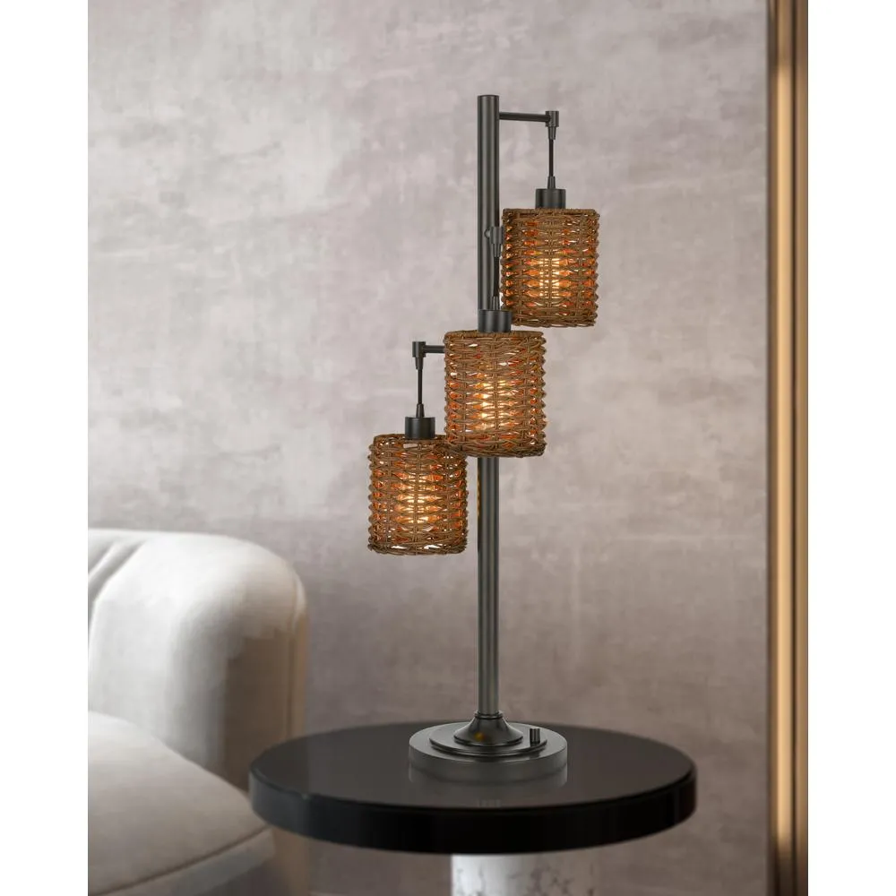 40W X3 Connell Metal Table Lamp With Rattan Shades With A Base 3 Way Rotary Switch (Edison Bulbs Included), Dark Bronze By Cal Lighting