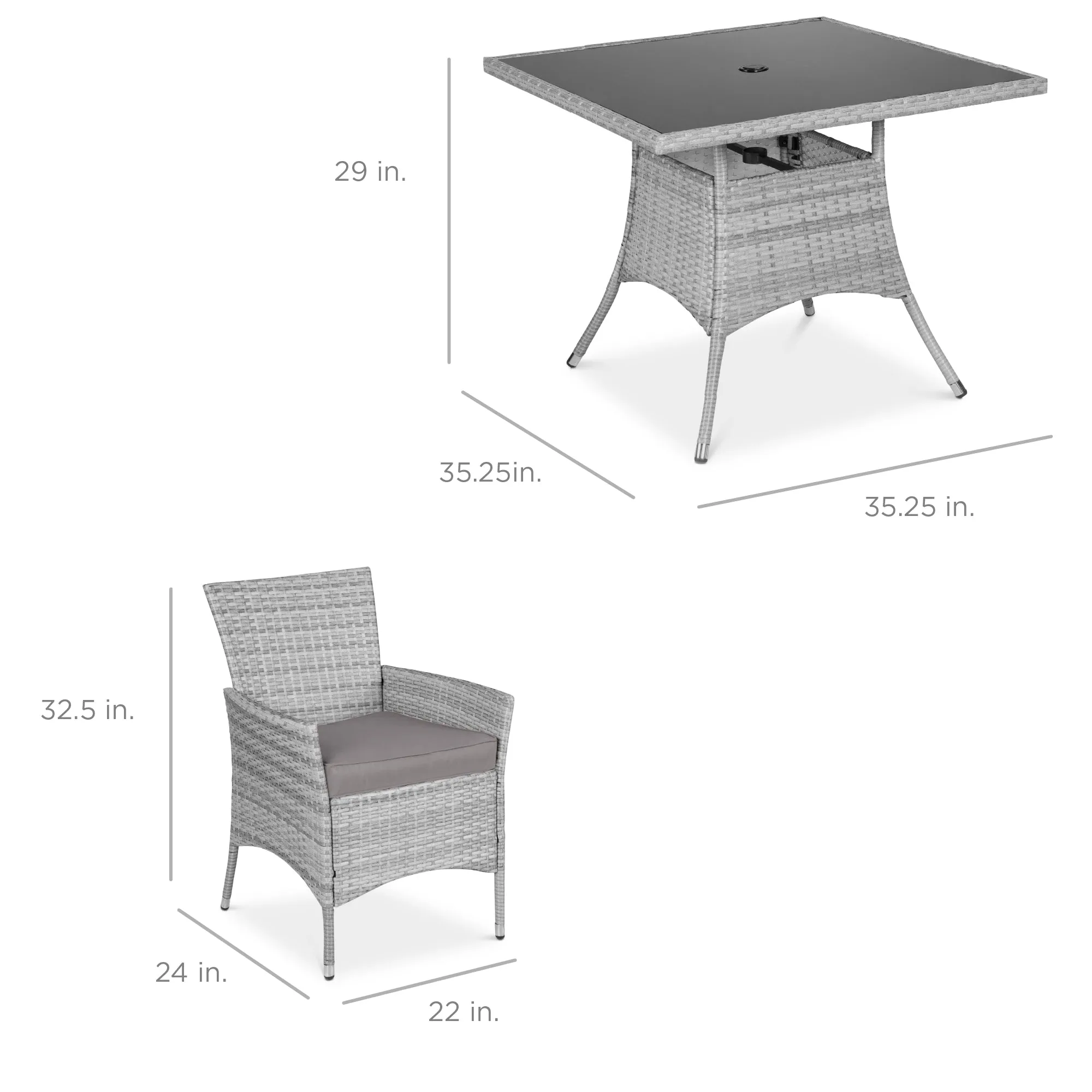 5-Piece Wicker Patio Dining Table Set w/ 4 Chairs