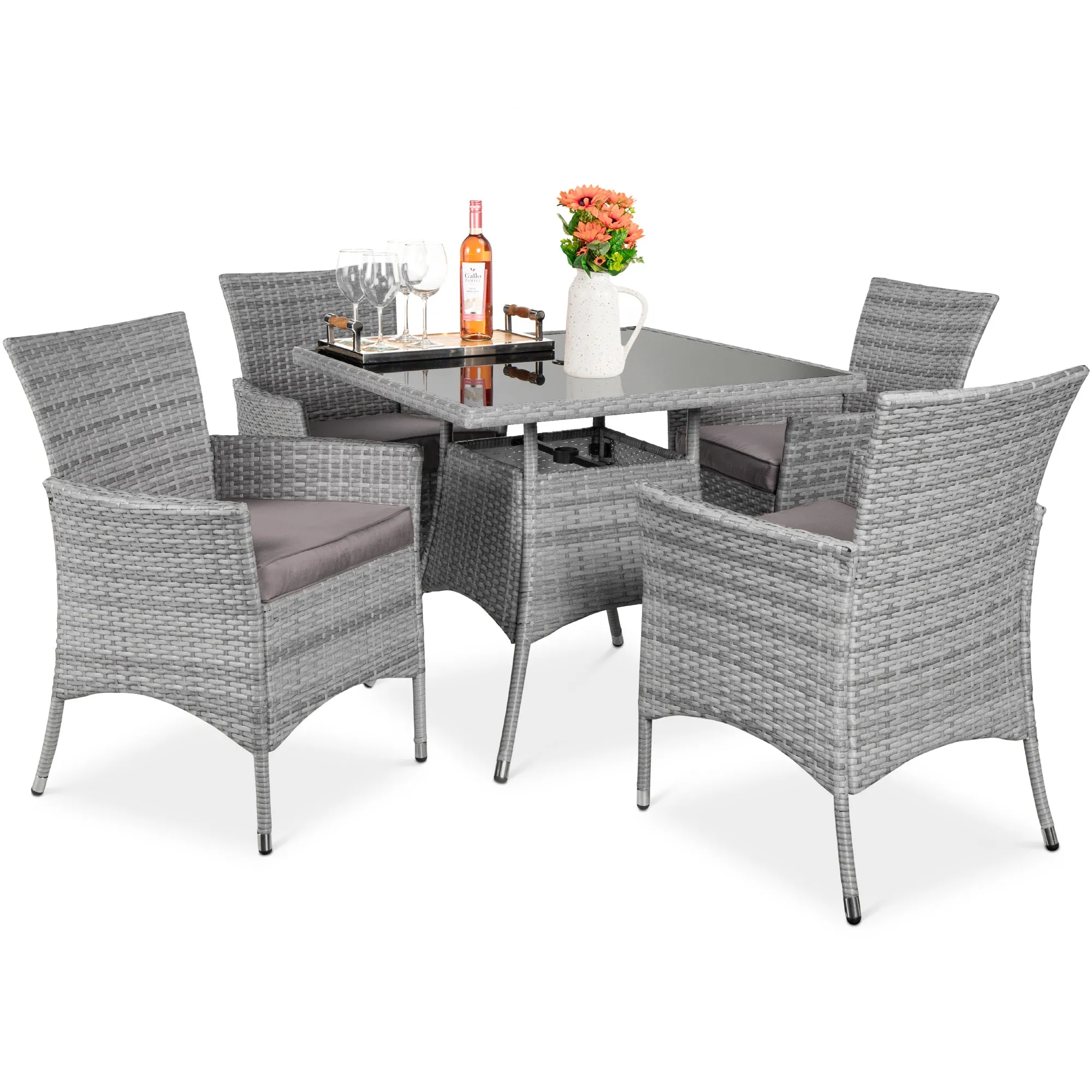 5-Piece Wicker Patio Dining Table Set w/ 4 Chairs