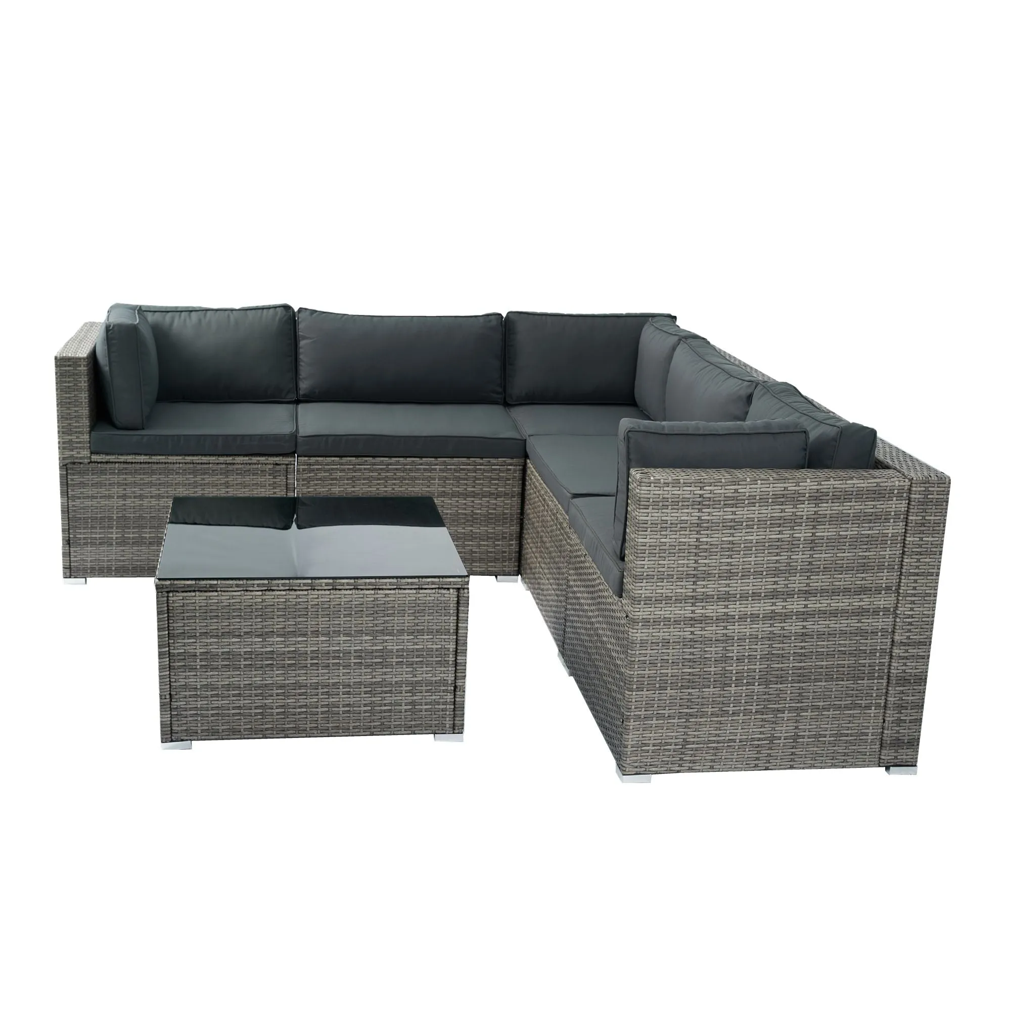 6 Pieces PE Rattan Sectional Outdoor Furniture Cushioned Sofa Set Wicker