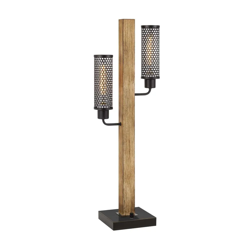 60W X 2 Lenox Lantern Style Rubber Wood / Metal Table Lamp With Mesh Metal Shades By Cal Lighting