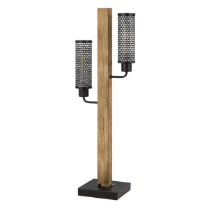 60W X 2 Lenox Lantern Style Rubber Wood / Metal Table Lamp With Mesh Metal Shades By Cal Lighting