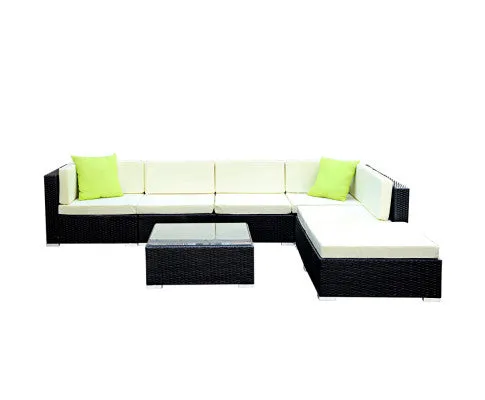 7PC Sofa Set with Storage Cover Outdoor Furniture Wicker