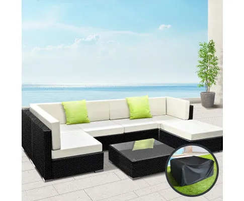 7PC Sofa Set with Storage Cover Outdoor Furniture Wicker