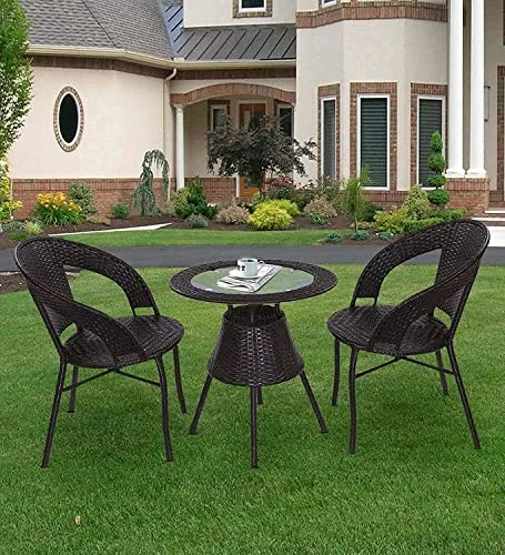 AAKARSHAK India Beautiful Outdoor Garden Furniture Set for Coffee Table, Balcony Furniture, Office Furniture Patio Seating Set Standard, (2 Chair 1 Table) (Brown)