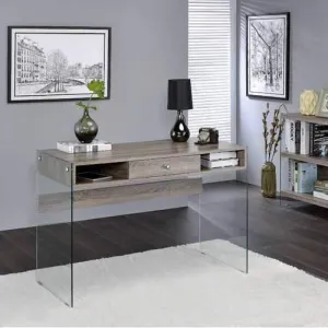 ACME Armon Bookcase in Clear Glass & Gray Oak