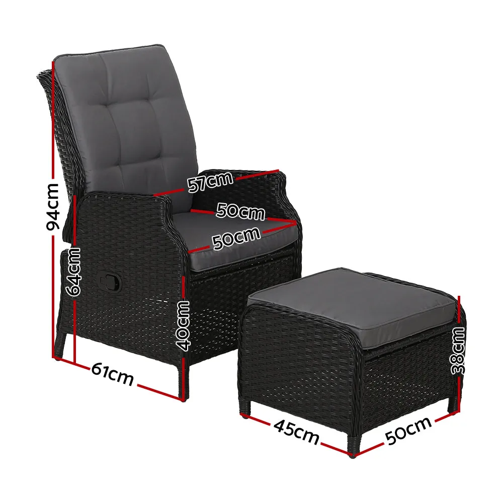 Adjustable Wicker Recliner Set, Weather-Resistant, UV-Resistant, PE Wicker - Gardeon