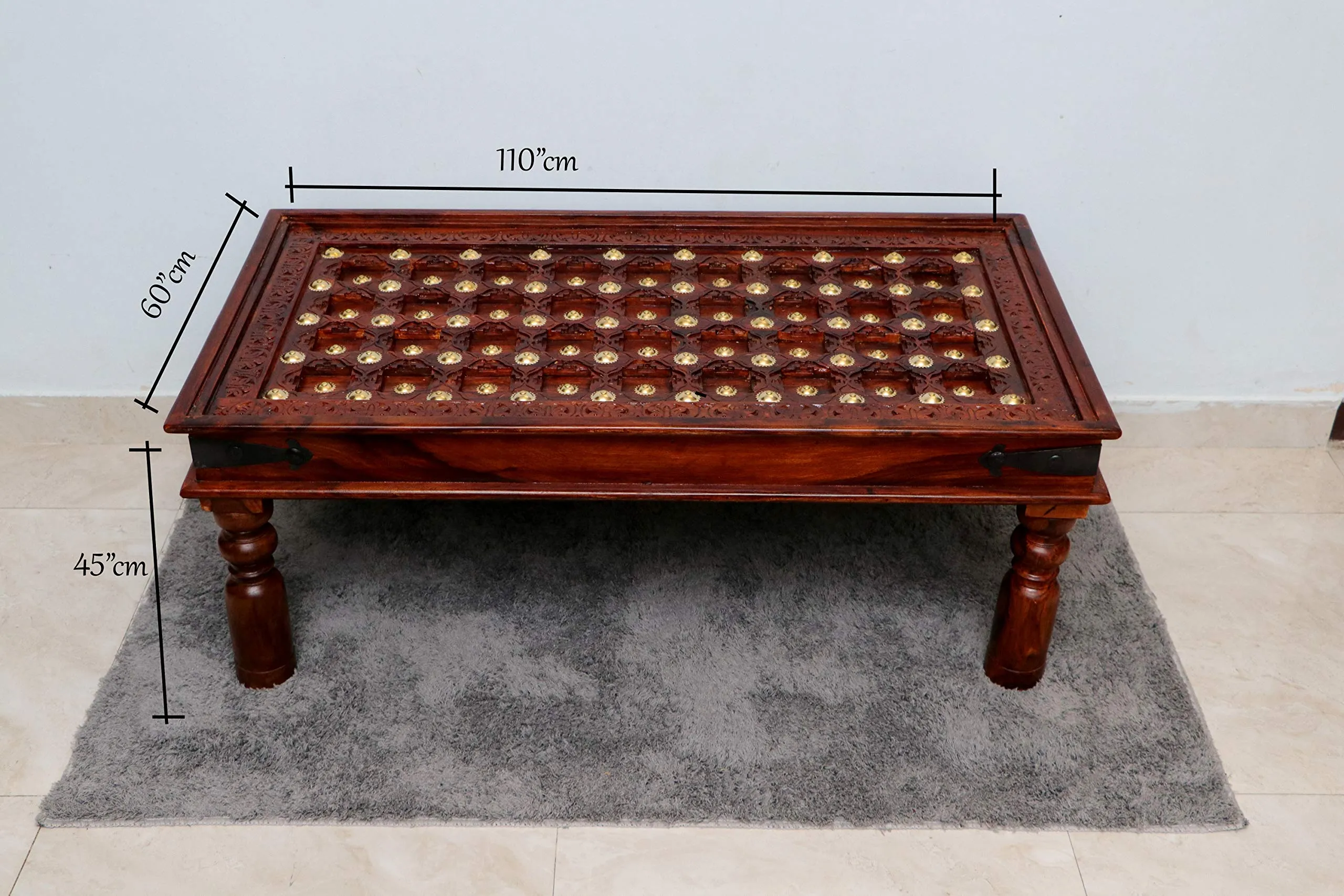 advika handicraft Antique Mor Bakhra Design Sheesham (Rosewood) Solid Wood Table | Coffee Table | Garden and Outdoor Table |Decorative| Living Room|Natural Brown(110X60X45) cm