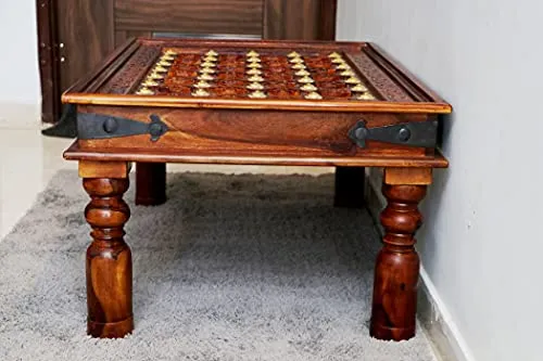 advika handicraft Antique Mor Bakhra Design Sheesham (Rosewood) Solid Wood Table | Coffee Table | Garden and Outdoor Table |Decorative| Living Room|Natural Brown(90X60X45) cm