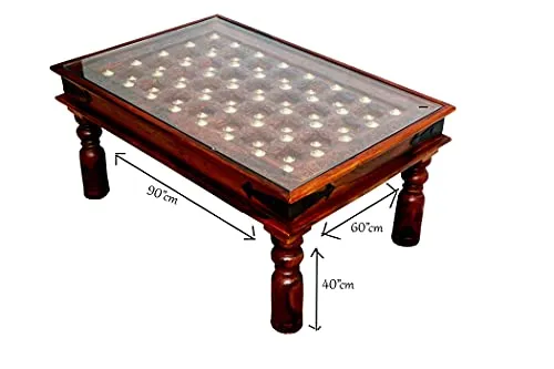 advika handicraft Antique Mor Bakhra Design Sheesham (Rosewood) Solid Wood Table | Coffee Table | Garden and Outdoor Table |Decorative| Living Room|Natural Brown(90X60X45) cm