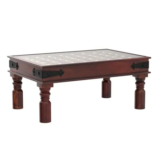 advika handicraft Antique Mor Bakhra Design Sheesham (Rosewood) Solid Wood Table | Coffee Table | Garden and Outdoor Table |Decorative| Living Room|Natural Brown(90X60X45) cm