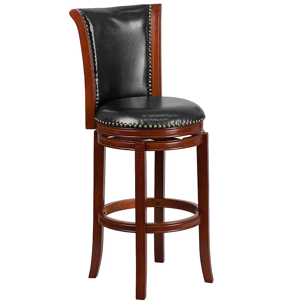 Alamont Home - 30'' High Wood Barstool with Panel Back and LeatherSoft Swivel Seat - Dark Chestnut