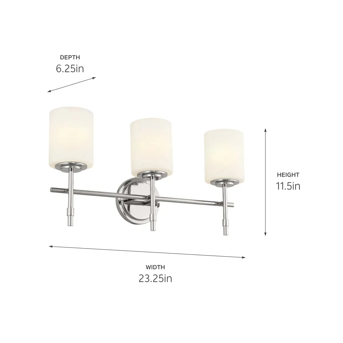 Ali 23 In 3-Lights Bathroom Vanity Light With Satin Etched Cased Opal, Polished Nickel Finish