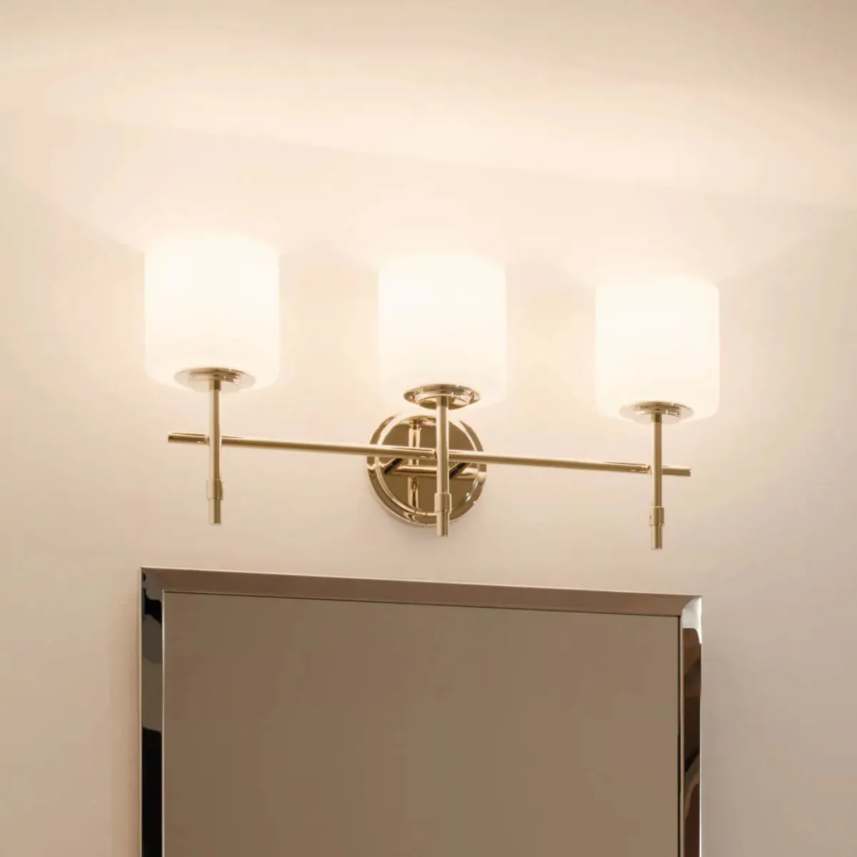 Ali 23 In 3-Lights Bathroom Vanity Light With Satin Etched Cased Opal, Polished Nickel Finish