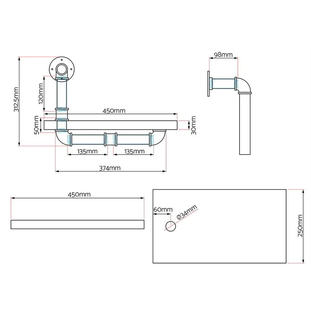 Artiss Floating DIY Pipe Shelf Set of 2 - Ivor