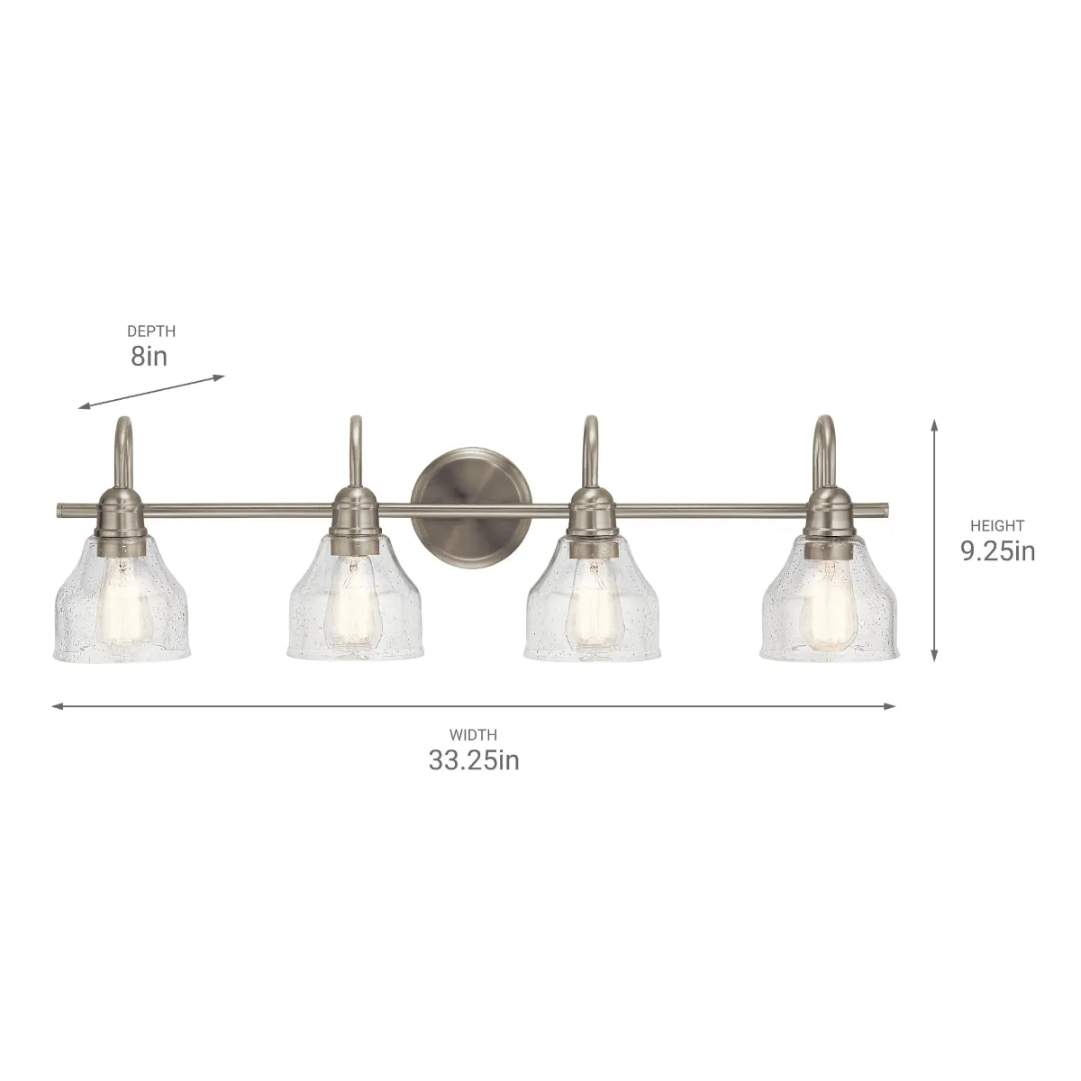 Avery 34 In 4-Lights Bathroom Vanity Light With Clear Fluted Glass, Brushed Nickel Finish