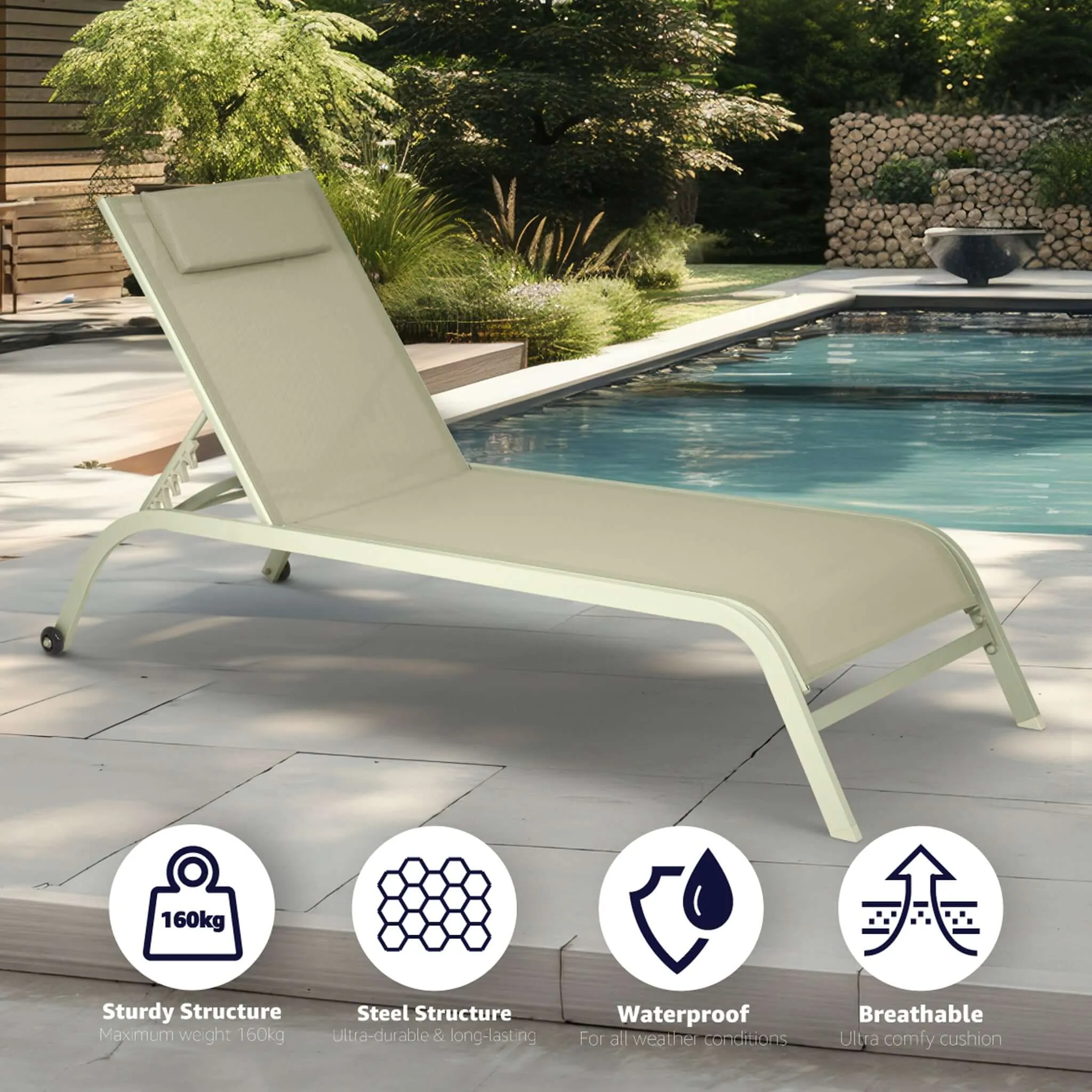 Bali Metal Sun Lounger Sage Green Set of 2