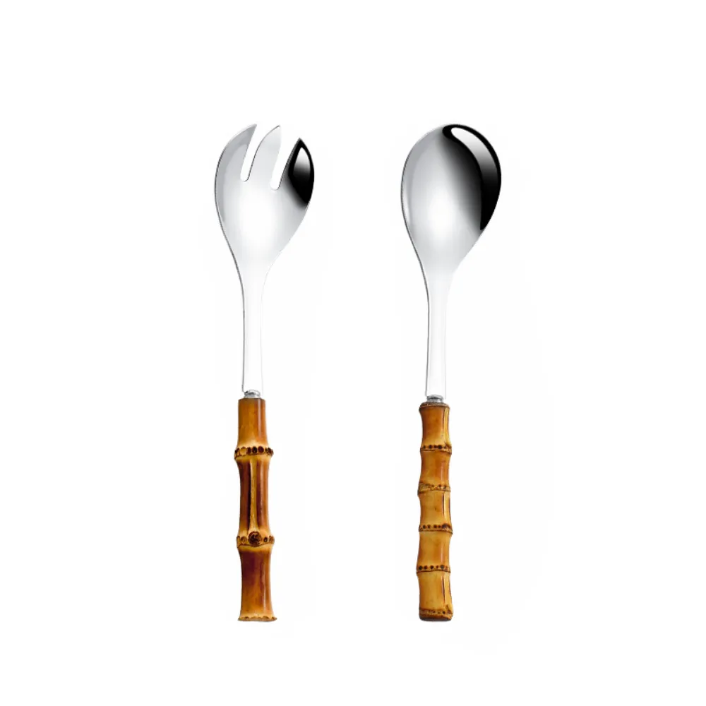 Bamboo Handle Large Salad Serving Spoon Set