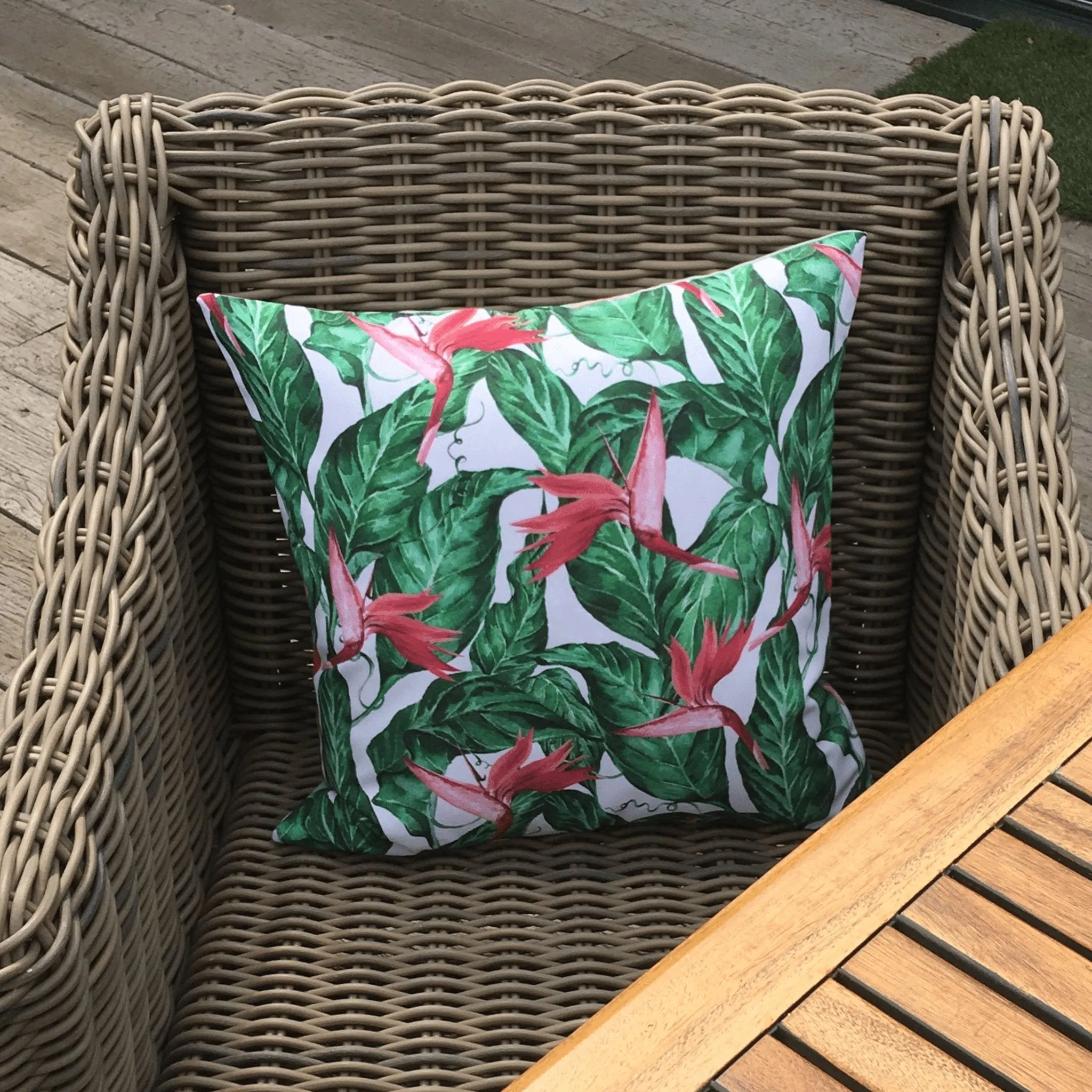 Bird of Paradise Water Resistant Garden Cushion Cover - Garden Scatter Pillow Cover Tropical Jungle Rainforest