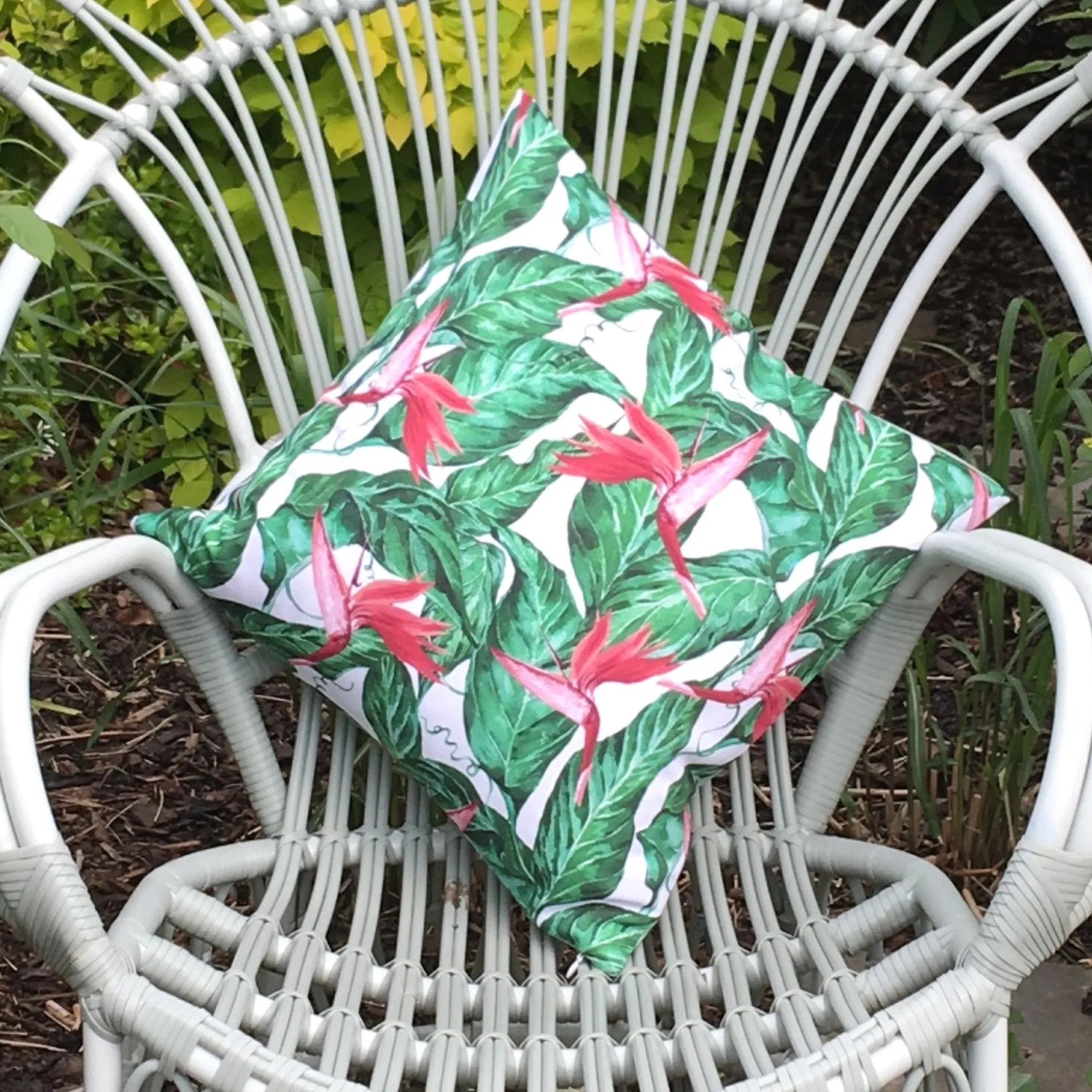 Bird of Paradise Water Resistant Garden Cushion Cover - Garden Scatter Pillow Cover Tropical Jungle Rainforest