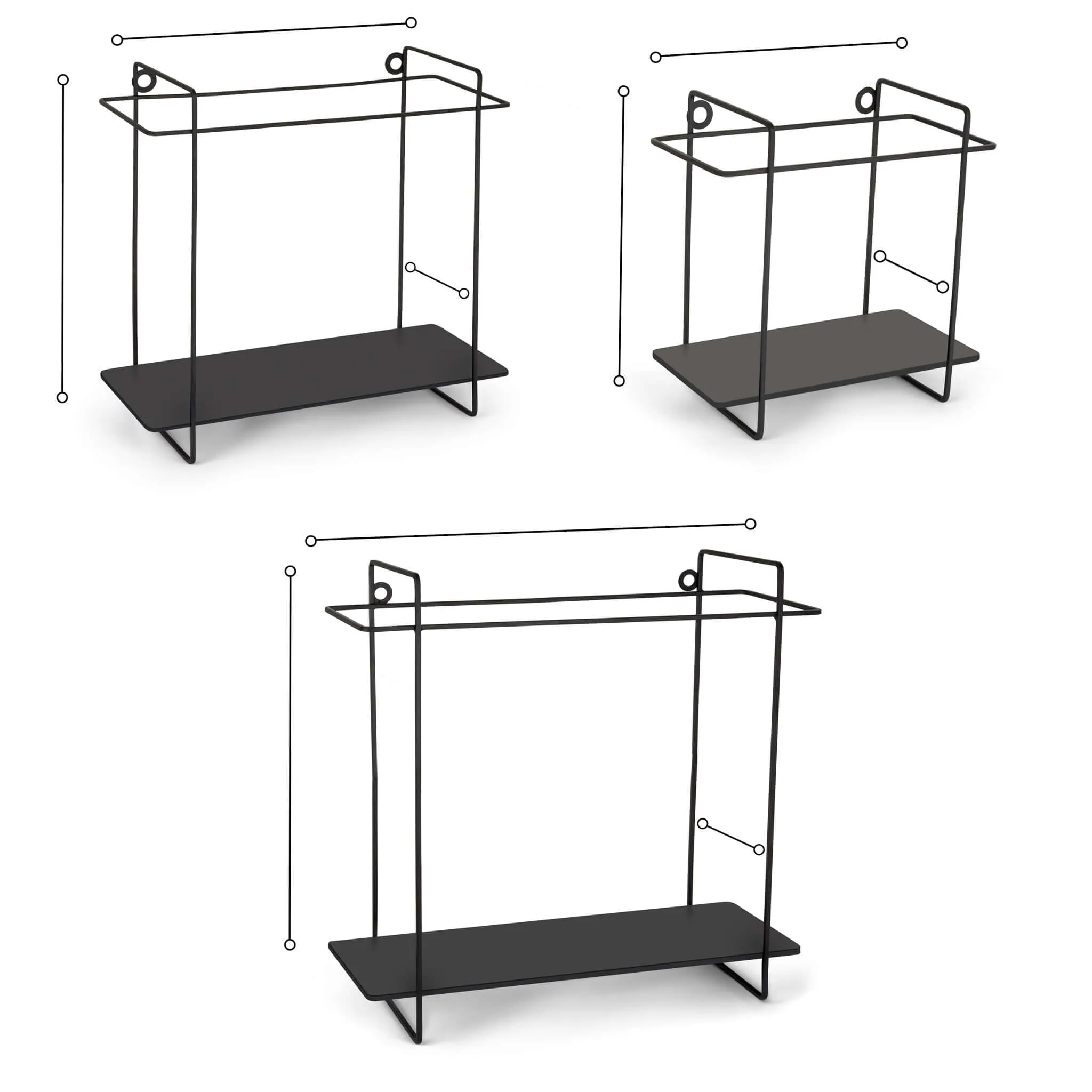 Black Metal Industrial Decorative Style Shelves - Set of 3