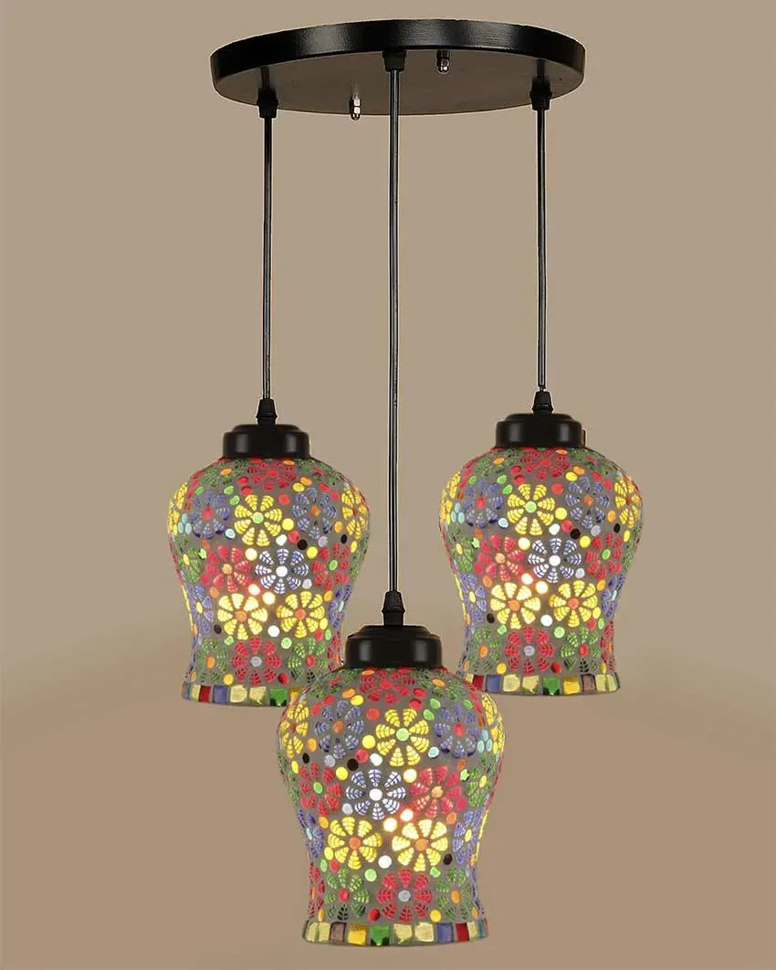 Botanicals Mosaic Cluster Three Hanging Lamps With Base | 10 x 20 inches