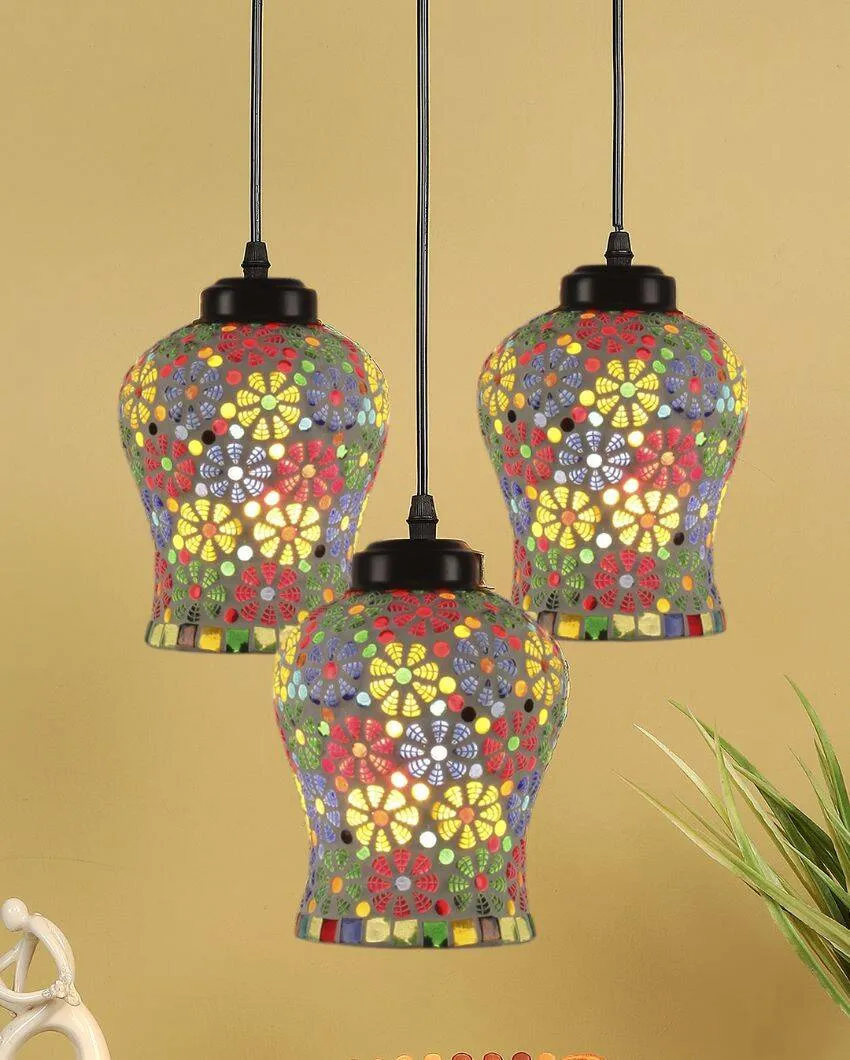 Botanicals Mosaic Cluster Three Hanging Lamps With Base | 10 x 20 inches