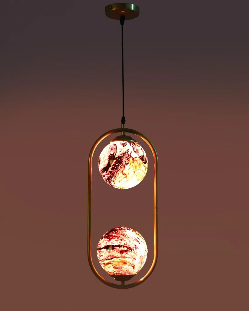 Capsule Double Light Red Cluster 3D Glass Golden Finish Ceiling Lamp