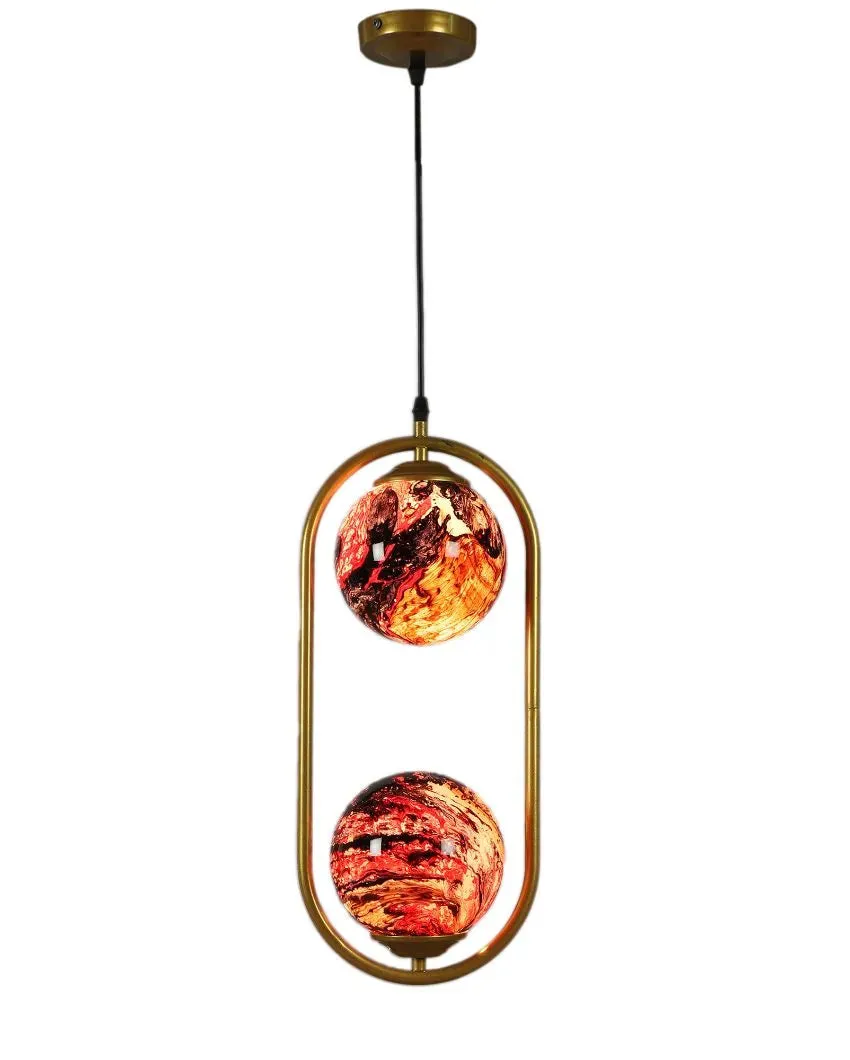 Capsule Double Light Red Cluster 3D Glass Golden Finish Ceiling Lamp