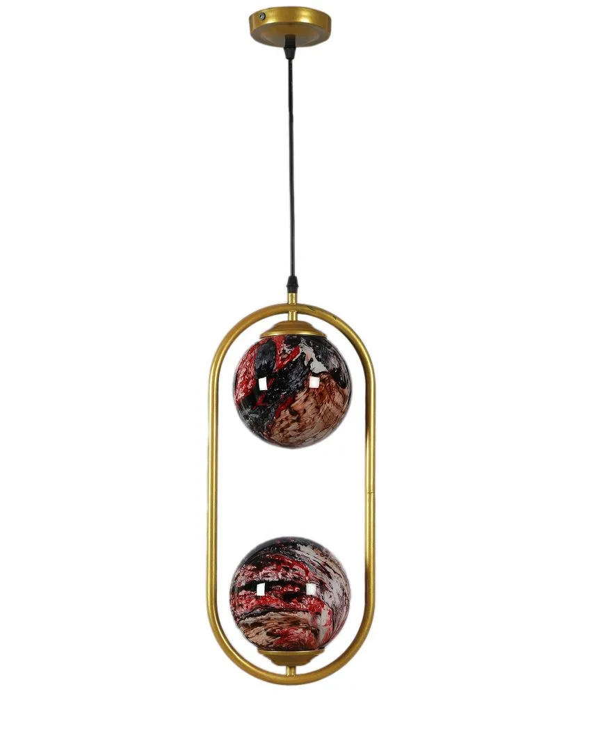 Capsule Double Light Red Cluster 3D Glass Golden Finish Ceiling Lamp