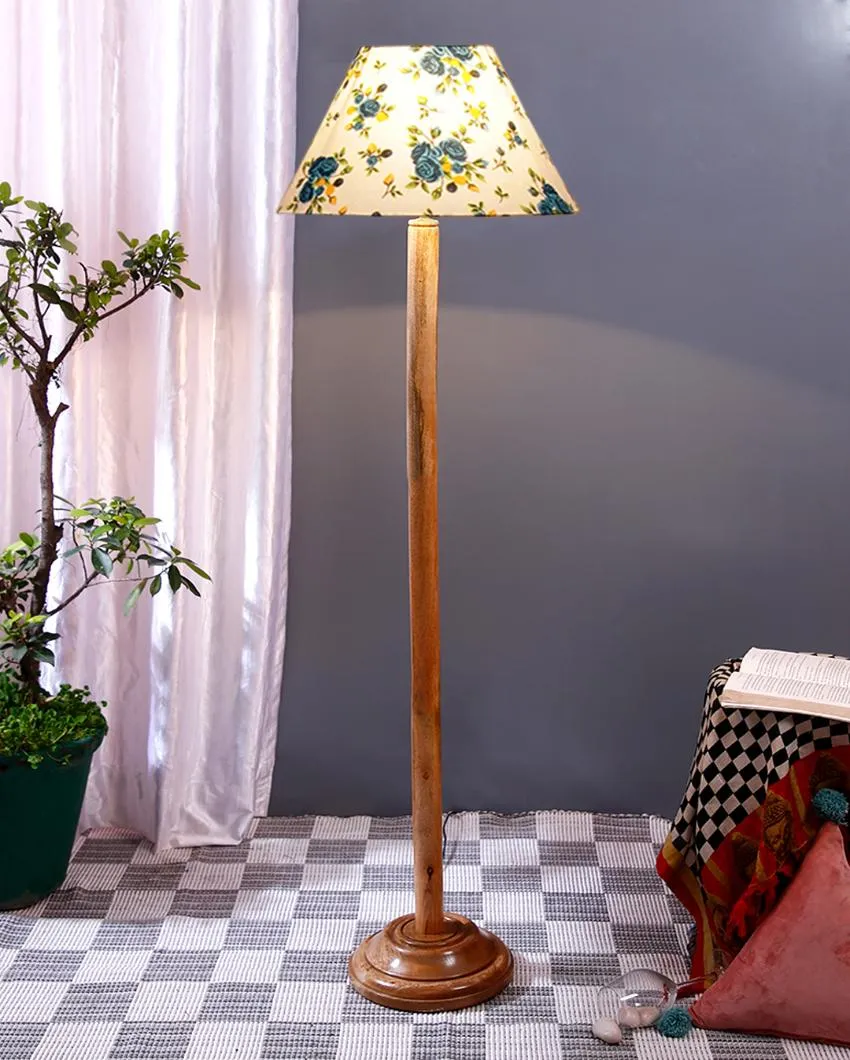 Classy Cotton Conical Shade Floor Lamp with Wooden Base | 14 x 59 Inches