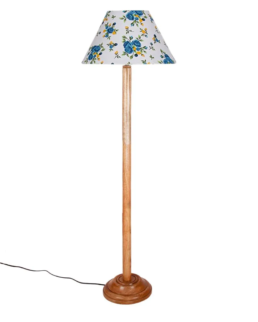 Classy Cotton Conical Shade Floor Lamp with Wooden Base | 14 x 59 Inches